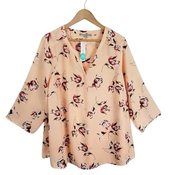 Daniel Rainn NWT Women's Koda Split Neck Popover Blouse Peach Floral Size 2X - Picture 1 of 8